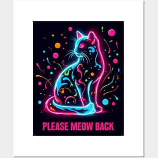 baby lasagna neon cat please meow back Posters and Art